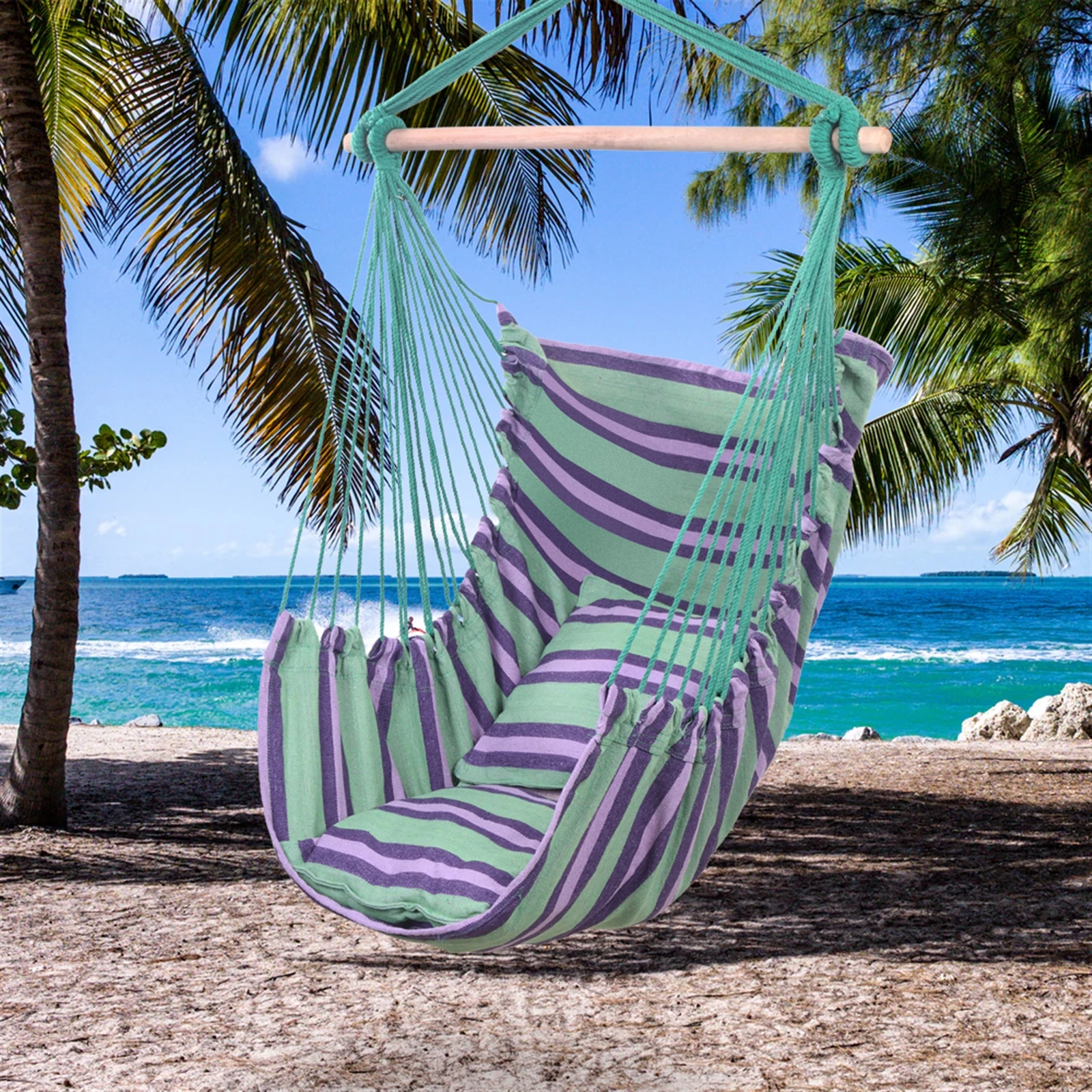 Outdoor Hammock Chair Hanging Rope Chair Hang Distinctive Cotton Canvas with Pillows Blue Swing Lazy Chair Canvas Hammocks
Outdoor Hammock Chair Hanging Rope Chair Hang Distinctive Cotton Canvas with Pillows Blue Swing Lazy Chair Canvas Hammocks