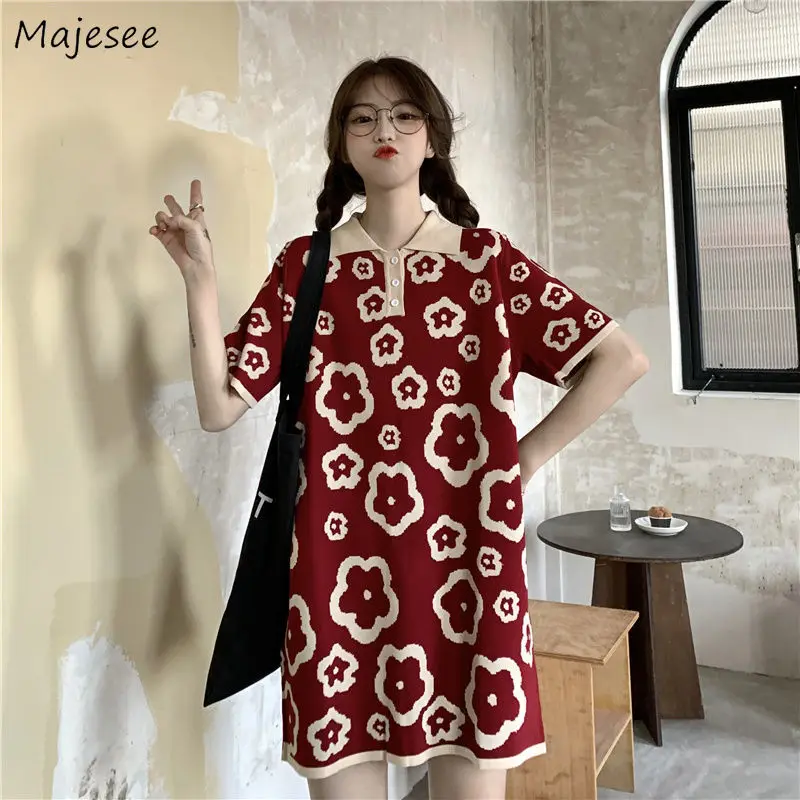 Short Sleeve Dress Women Turn-down Collar Lovely Flower Loose Slim Casual Students Fun Hight Street Korean Style Female Summer
Short Sleeve Dress Women Turn-down Collar Lovely Flower Loose Slim Casual Students Fun Hight Street Korean Style Female Summer