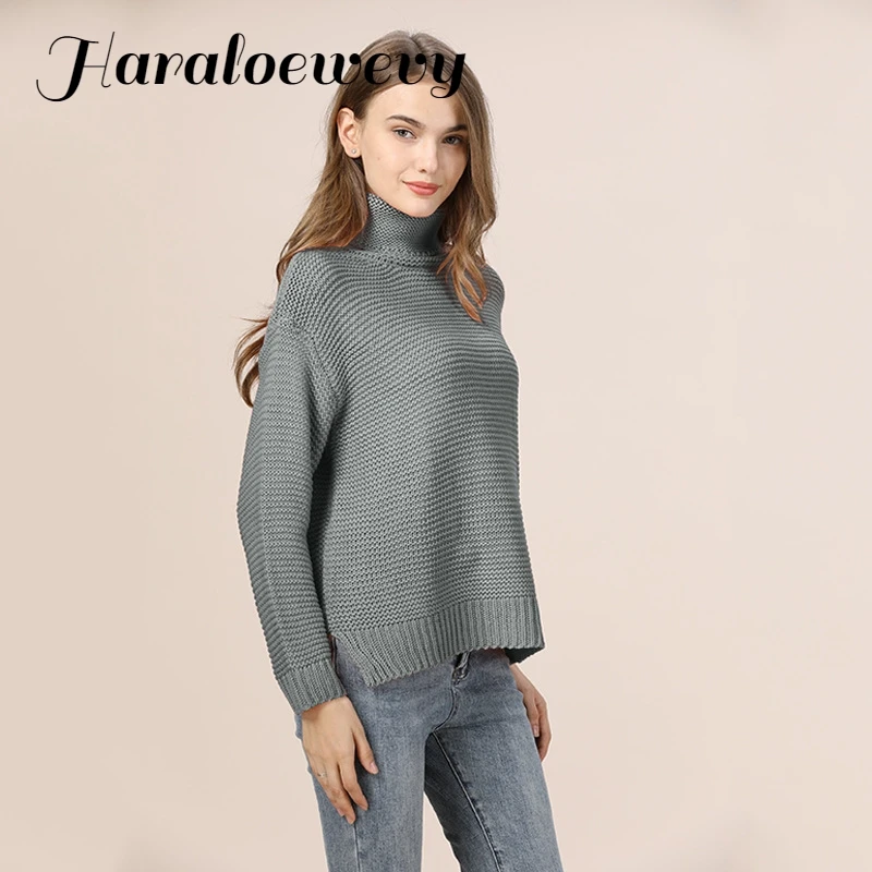 Casual Loose Autumn Winter Turtleneck Sweater Women Oversize Solid Knitted Sweaters Warm Long Sleeve Pullover Black Pink | Женская