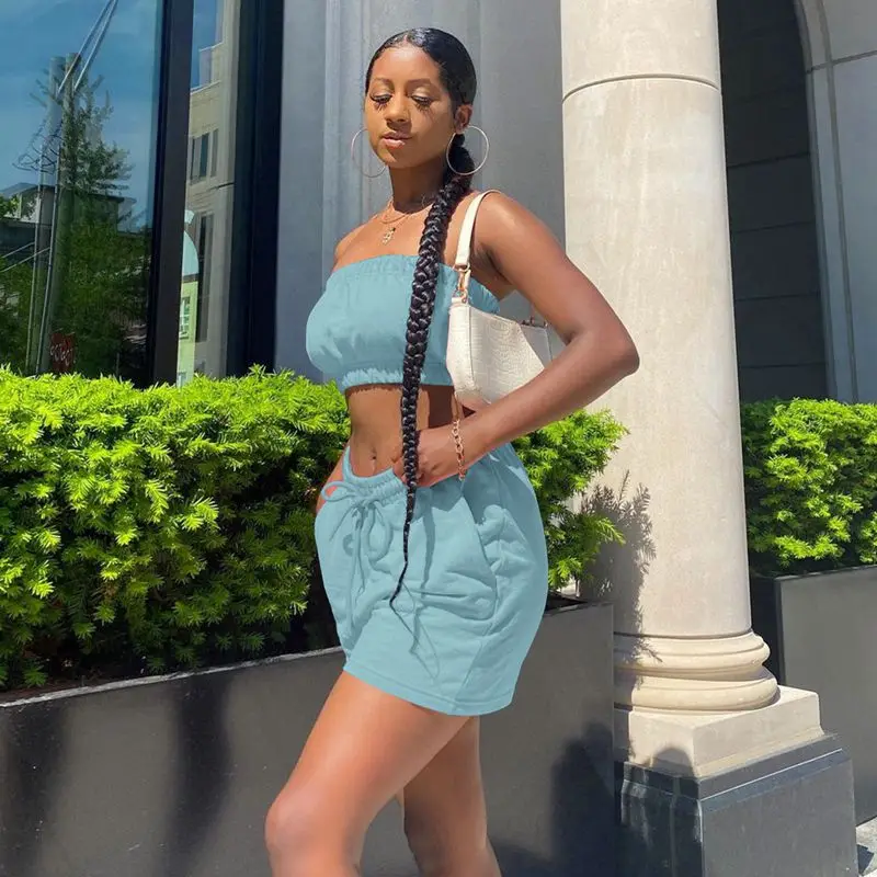 Sexy Backless Two Piece Tracksuits Women Set Strapless Tops and Fashion Bandage Biker Shorts Lounge Wear Matching Set
Sexy Backless Two Piece Tracksuits Women Set Strapless Tops and Fashion Bandage Biker Shorts Lounge Wear Matching Set