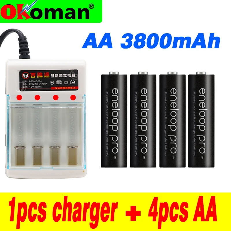 4 шт. Оригинальная батарея Pro AA 3800mAh 1 2 V Ni-MH камера игрушка-фонарик перезаряжаемые