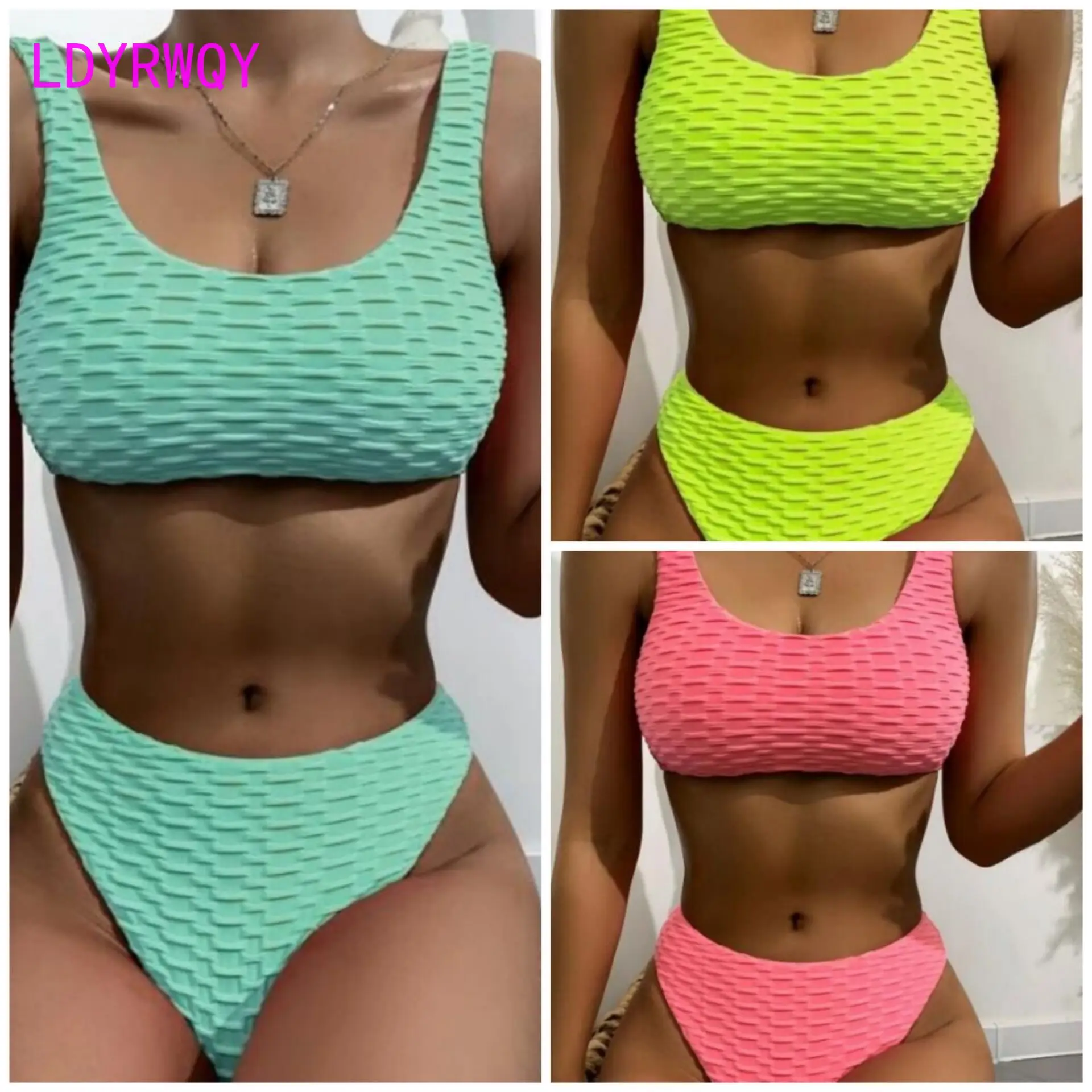 LDYRWQY 2021 European and American new fashion sexy solid color sling high waist bikini swimsuit two-piece suit Wire Free
LDYRWQY 2021 European and American new fashion sexy solid color sling high waist bikini swimsuit two-piece suit Wire Free