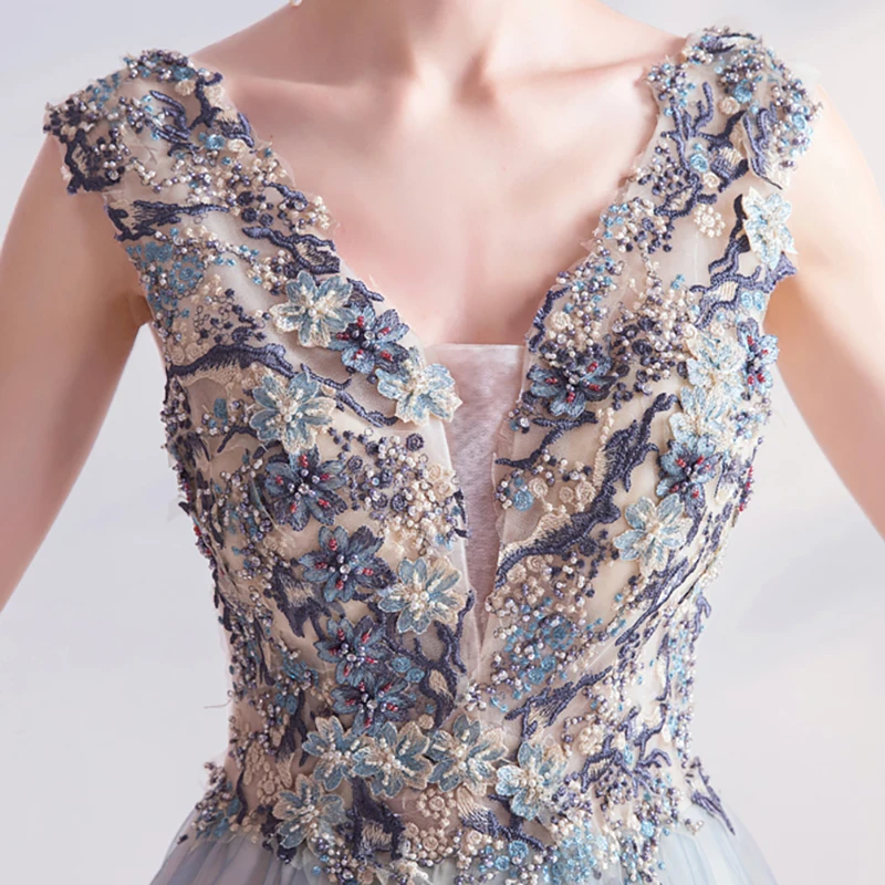 Evening Dress Illusion V-Neck Sleeveless Lace Tulle Floor-Length A-Line Crystal Pearls Embroidery Beading Lady Formal Gown TS620
Evening Dress Illusion V-Neck Sleeveless Lace Tulle Floor-Length A-Line Crystal Pearls Embroidery Beading Lady Formal Gown TS620