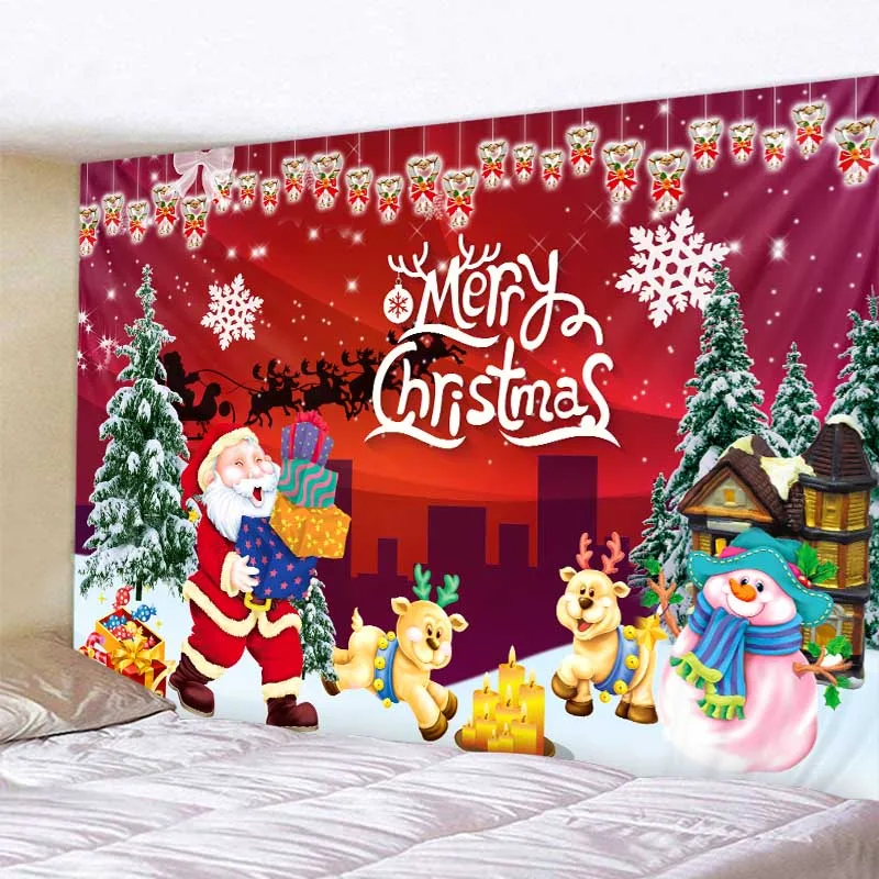 

Santa Claus fireplace gift wall hanging tapestry Christmas tree bedroom living room dormitory holiday decoration tapestry