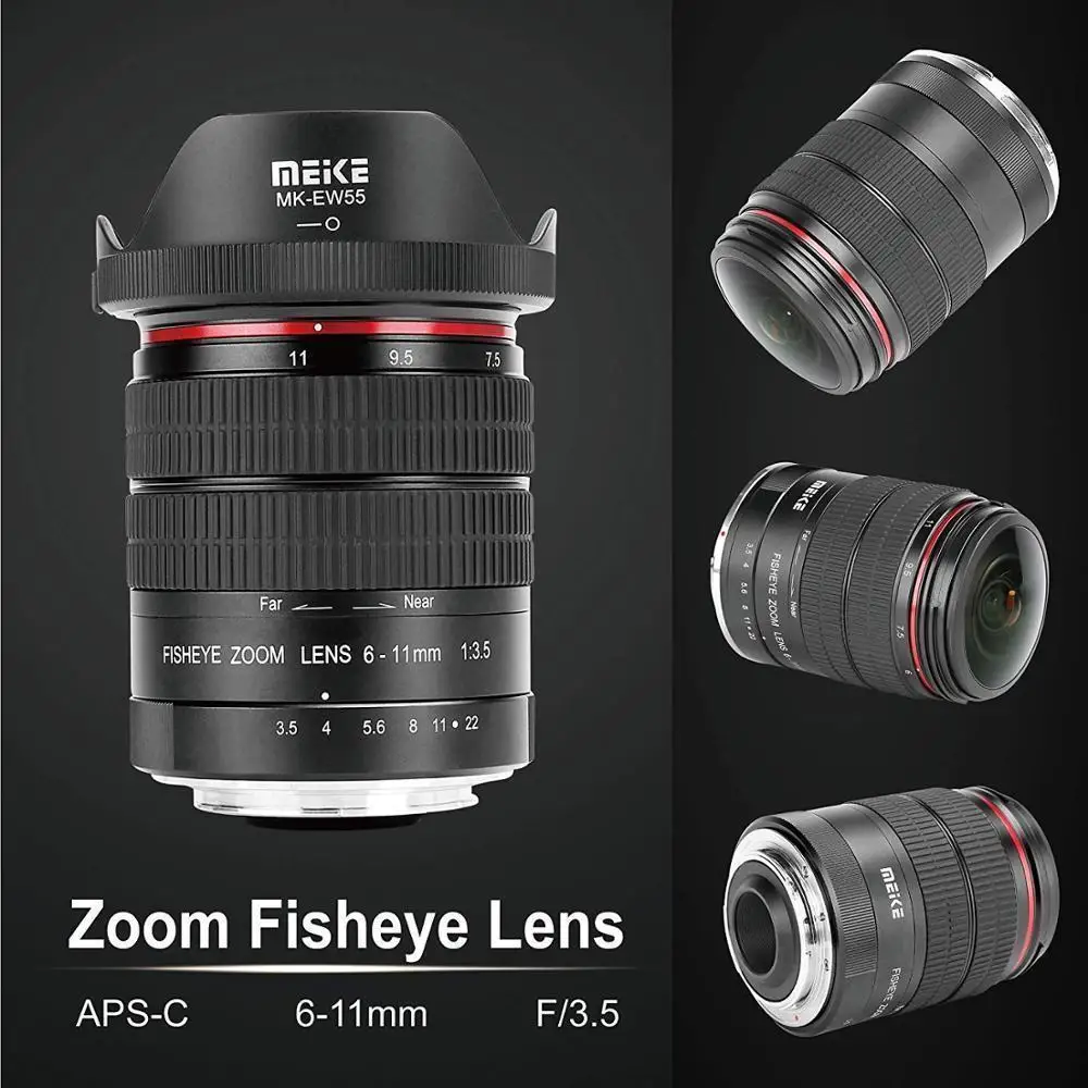 Meike 6-11mm Ultra Wide F3.5 Zoom Fisheyes Lens for All Nikon F Mount DSLR Camera D3400 D5500 D5600 D7000 with APS-C/Full Frame
Meike 6-11mm Ultra Wide F3.5 Zoom Fisheyes Lens for All Nikon F Mount DSLR Camera D3400 D5500 D5600 D7000 with APS-C/Full Frame