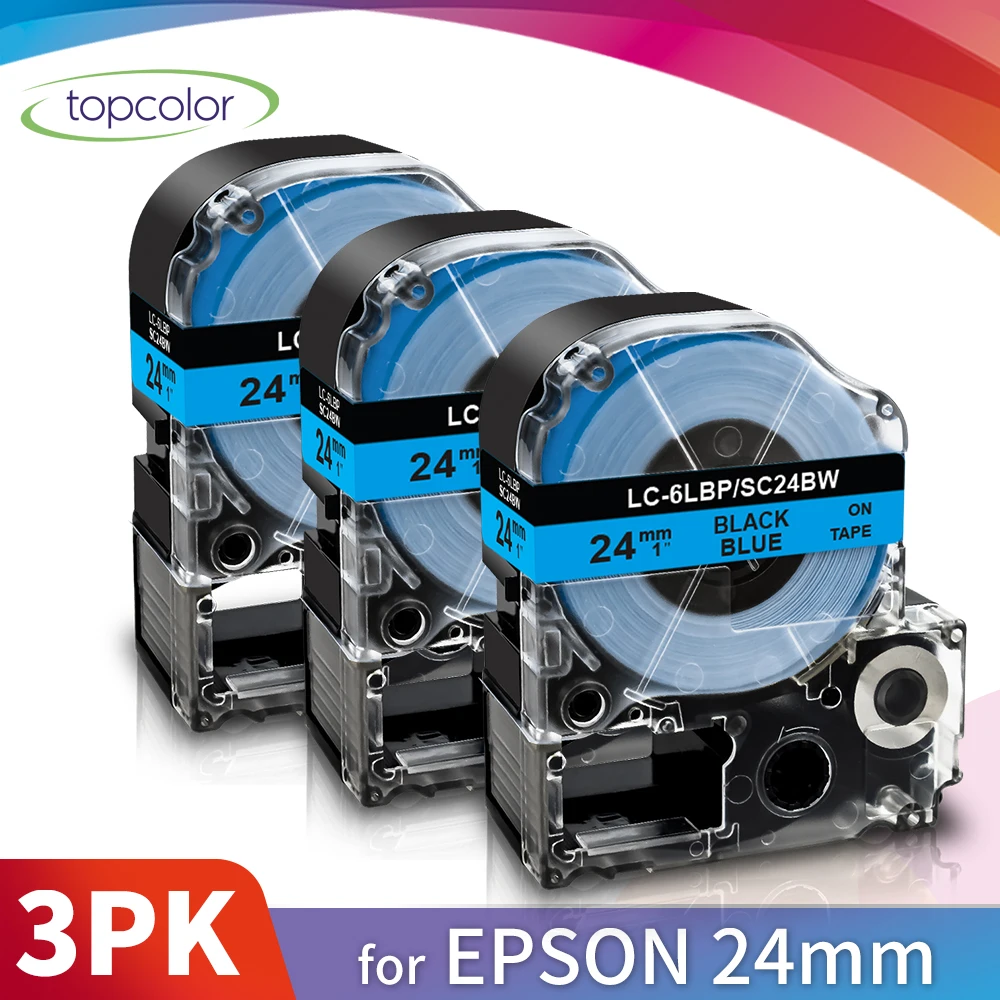 

Topcolor 3PK черный на голубом SC24BW замена ленты для этикеток Epson 24 мм * 8 м 1 дюйм ленточная наклейка для принтера этикеток Epson Kingjim SR3700 950
