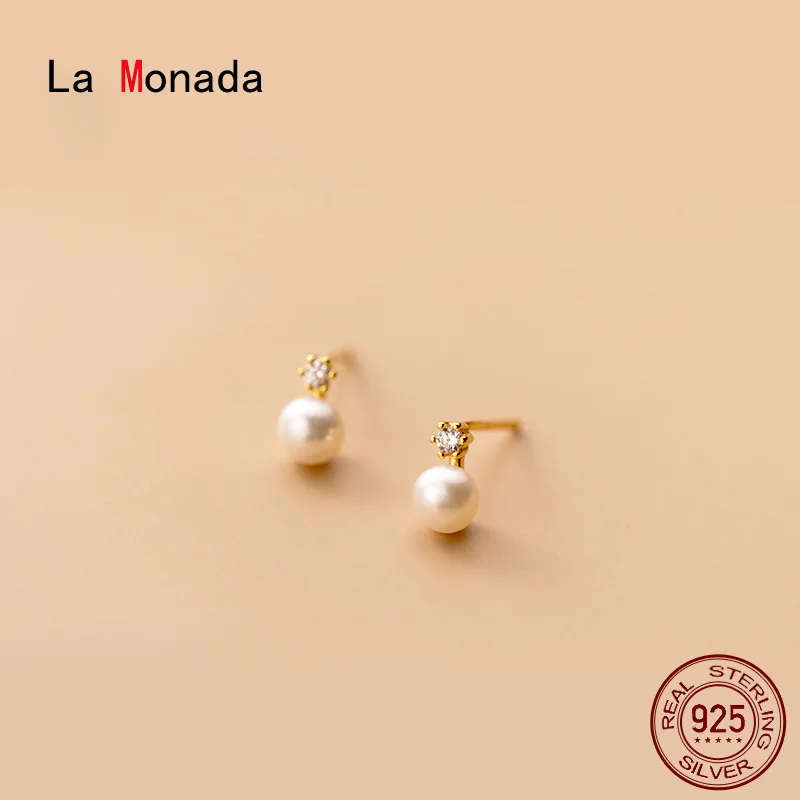 

Женские круглые серьги-гвоздики La Monada, из стерлингового серебра 925 пробы, с искусственным жемчугом, 925