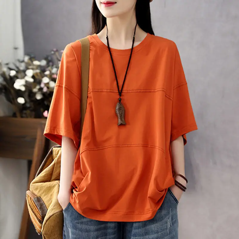 Cotton Short Sleeve T-shirt Women Summer Line Stitching Loose Vintage Tshirt Top Summer Plus Size T Shirt Female
Cotton Short Sleeve T-shirt Women Summer Line Stitching Loose Vintage Tshirt Top Summer Plus Size T Shirt Female