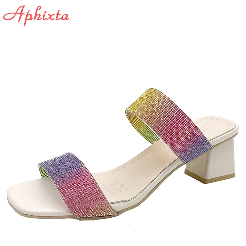 Aphixta 2021 New Summer Big Size 43 Mules Design Slippers Multicolor Crystals Sandal Slides 5cm Square Heels Women Shoes Female
Aphixta 2021 New Summer Big Size 43 Mules Design Slippers Multicolor Crystals Sandal Slides 5cm Square Heels Women Shoes Female