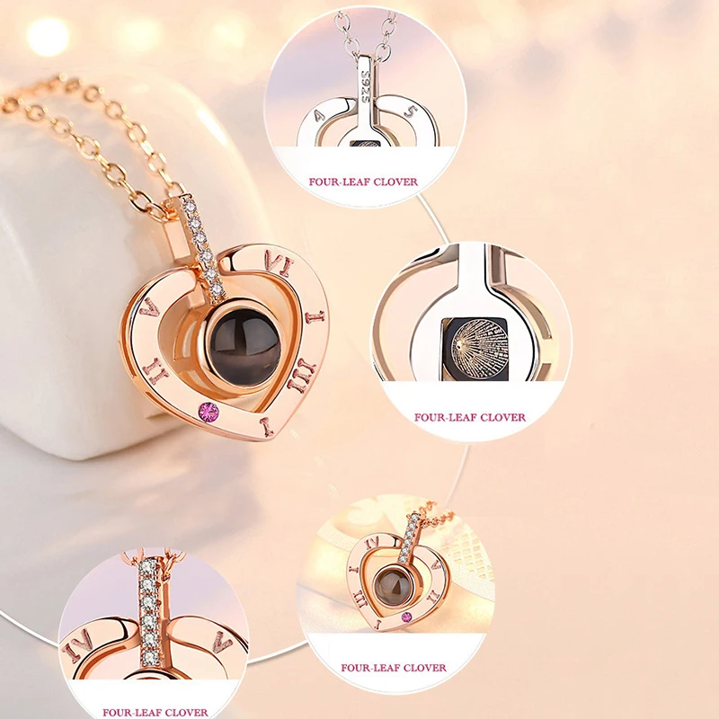 Rose Gold 100 Languages I Love You Projection Pendant Necklace for women Jewelry Love Memory Wedding Necklace Valentine's Day
Rose Gold 100 Languages I Love You Projection Pendant Necklace for women Jewelry Love Memory Wedding Necklace Valentine's Day