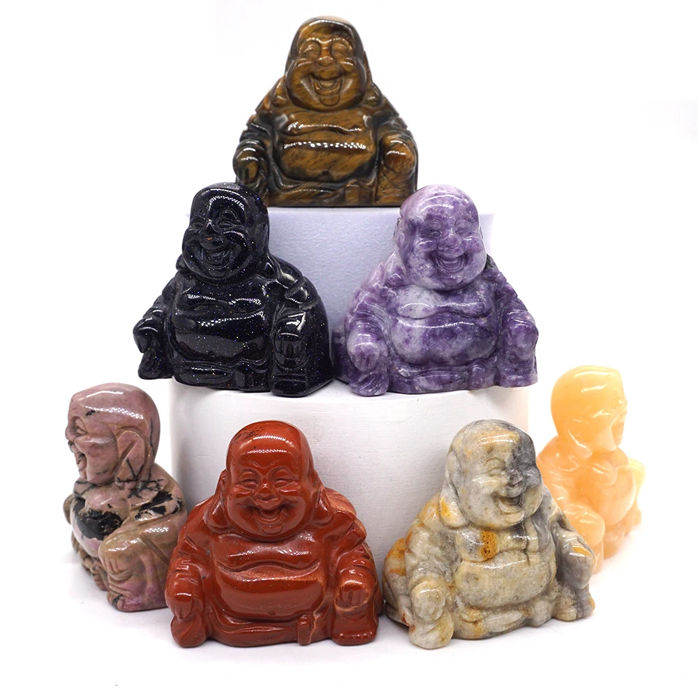 

1.5" Buddha Statue Natural Healing Crystal Reiki Chakra Spiritual Hand Carved Stone Maitreya Figurine Crafts Home Lucky Decor