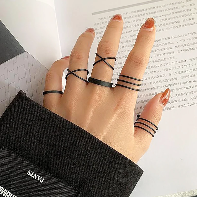 6Pcs/set Punk Finger Rings Minimalist Smooth black Geometric Metal Rings for Women Girls Party Jewelry Bijoux Femme
6Pcs/set Punk Finger Rings Minimalist Smooth black Geometric Metal Rings for Women Girls Party Jewelry Bijoux Femme