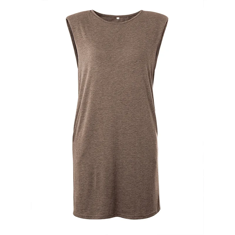Elegant Women Sleeveless O-Neck Shoulder Pads Casual Mini Dress 2021 Summer Solid Color A-Line Pocket Fashion Short Vestidos 
Elegant Women Sleeveless O-Neck Shoulder Pads Casual Mini Dress 2021 Summer Solid Color A-Line Pocket Fashion Short Vestidos