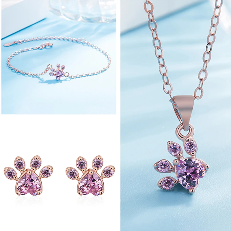 

Милый розовый кристалл коготь кулон ожерелье женский ювелирный набор трендовый посеребренный браслет серьги кольцо наборы для невесты сва...