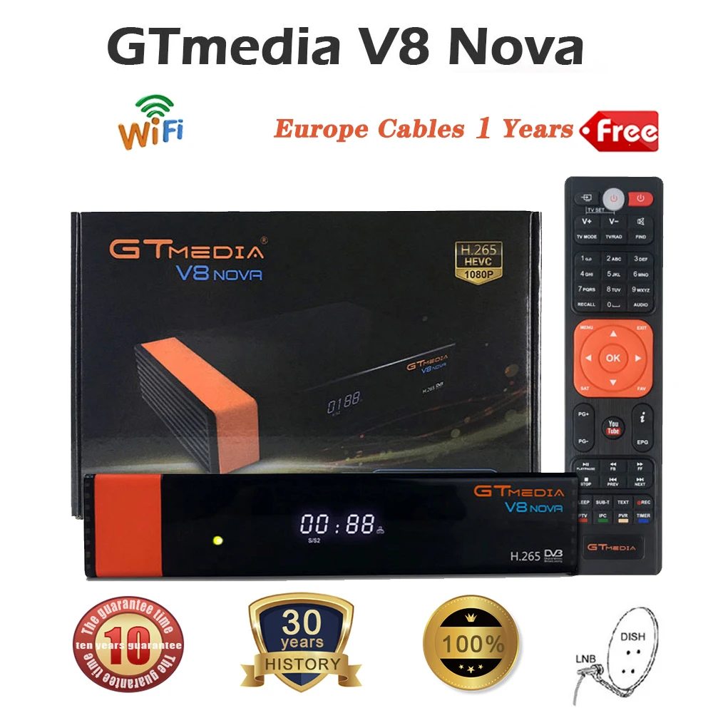 DVB S2 Gtmedia V8 NOVA спутниковый ТВ приемник H.265 встроенный WIFI + 2 года Европа 7cline CCcam Новая