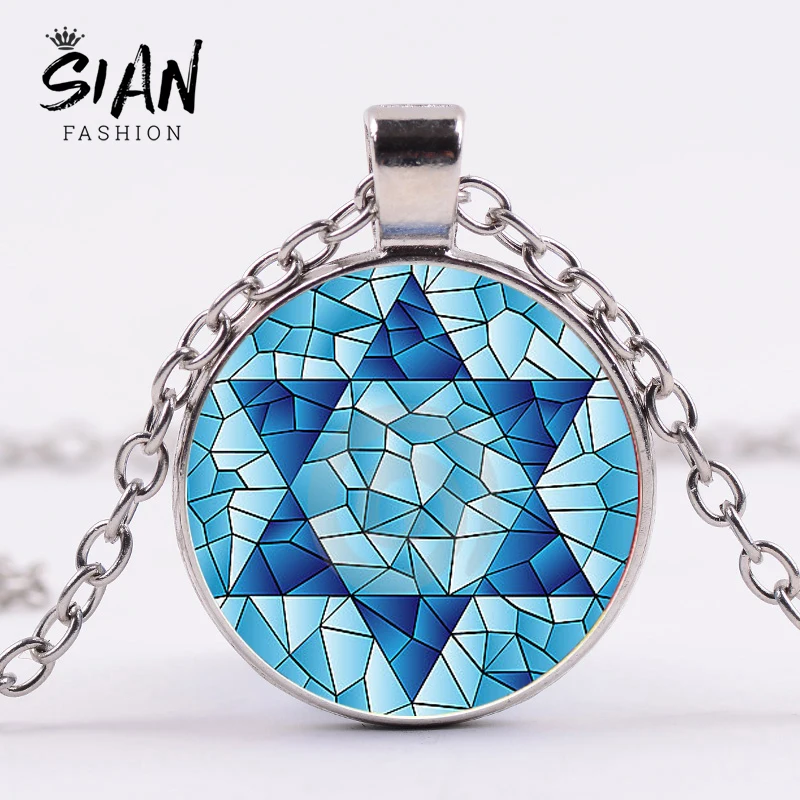 Ожерелье с кулоном со стеклянным кабошоном и шестиугольной звездой | Украшения