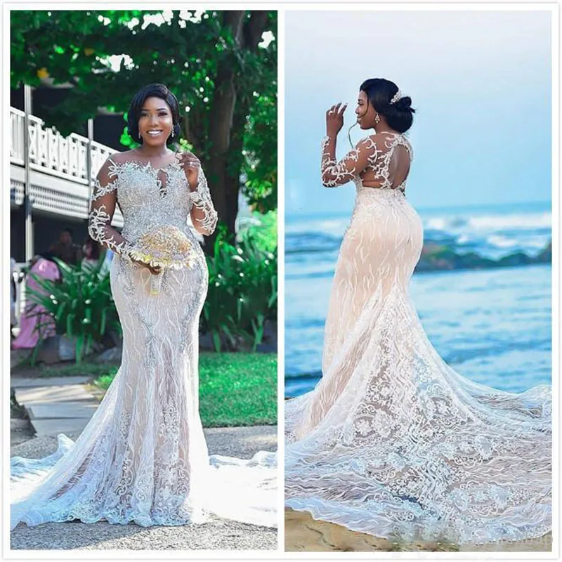 2019 Lace Beaded African Wedding Dresses Plus Size Mermaid Sheer Neck Bridal Dresses Long Sleeves Vintage Sexy Wedding Gowns
2019 Lace Beaded African Wedding Dresses Plus Size Mermaid Sheer Neck Bridal Dresses Long Sleeves Vintage Sexy Wedding Gowns