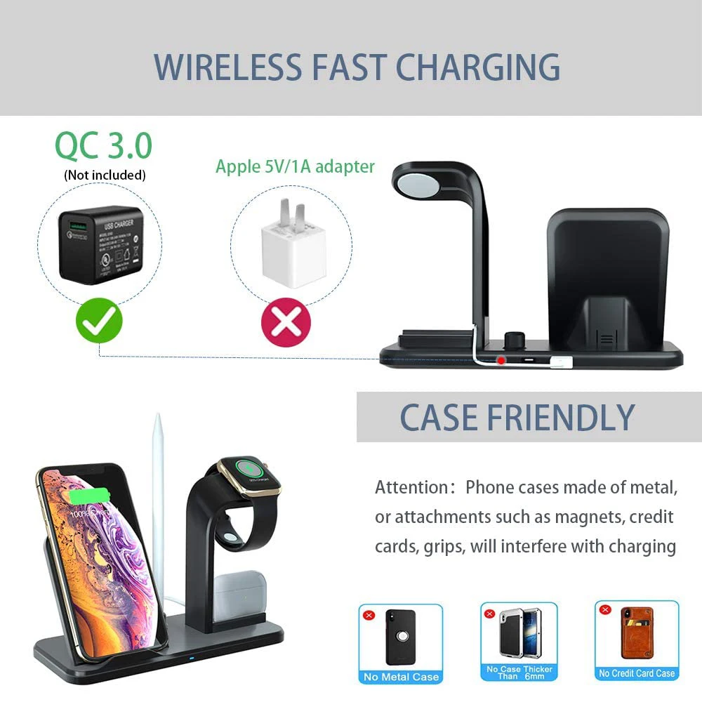 10W 3 in 1 Wireless Charger Fast Charging Station for iPhone 11/XR/X/Xs/8 Wireless Charging Dock Stand for Apple Watch Airpods
10W 3 in 1 Wireless Charger Fast Charging Station for iPhone 11/XR/X/Xs/8 Wireless Charging Dock Stand for Apple Watch Airpods
