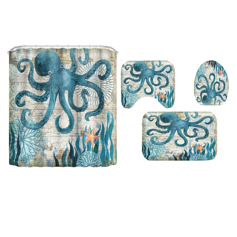 Mediterranean Style Shower Curtain Set Octopus Pattern Bathroom Bathtub Blackout Waterproof Polyester Screen with Hook
Mediterranean Style Shower Curtain Set Octopus Pattern Bathroom Bathtub Blackout Waterproof Polyester Screen with Hook