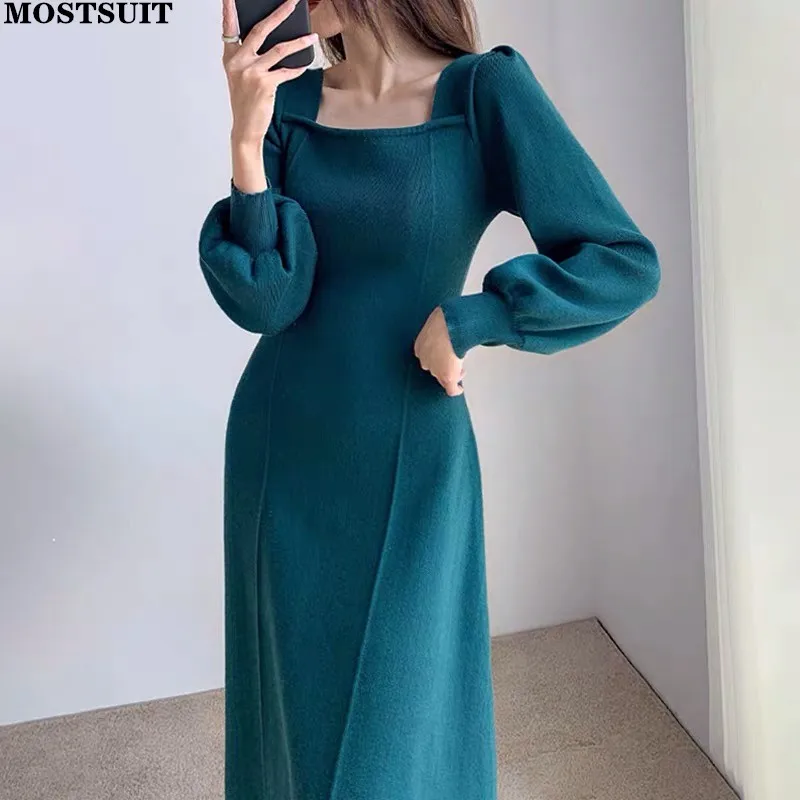 Elegant Chic Women Sweater Dress 2021 Autumn Winter Full Sleeve Square Collar Long Midi Dresses Solid Party Vintage Vestidos
Elegant Chic Women Sweater Dress 2021 Autumn Winter Full Sleeve Square Collar Long Midi Dresses Solid Party Vintage Vestidos