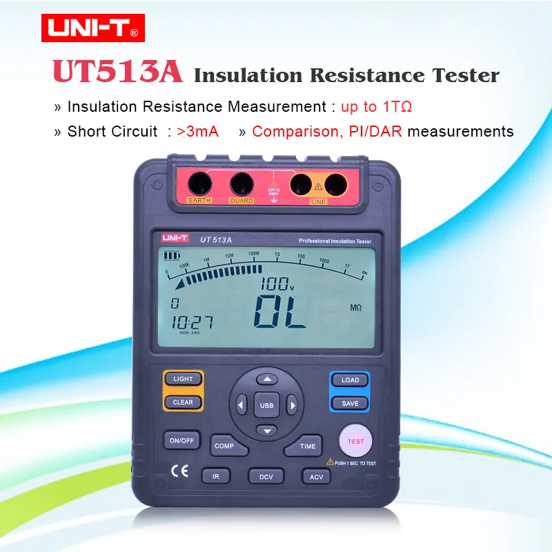 UNI T UT513A Мегаомметр сопротивление изоляции Тесты er аналоговую столбчатую