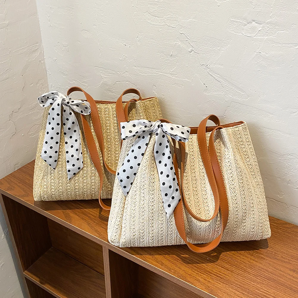 Fashion Women Silk Scarf Woven Tote Bag Summer Beach Pure Color Shoulder Bag Vintage Ladies Large Capacity Handbags Shopping Bag
Fashion Women Silk Scarf Woven Tote Bag Summer Beach Pure Color Shoulder Bag Vintage Ladies Large Capacity Handbags Shopping Bag