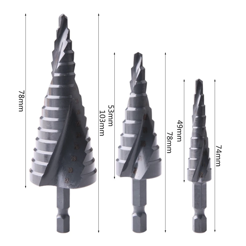 3Pcs 4-12mm 4-20mm 4-32mm Spiral Groove Step Drill Set High Speed Steel Bit Tool
3Pcs 4-12mm 4-20mm 4-32mm Spiral Groove Step Drill Set High Speed Steel Bit Tool