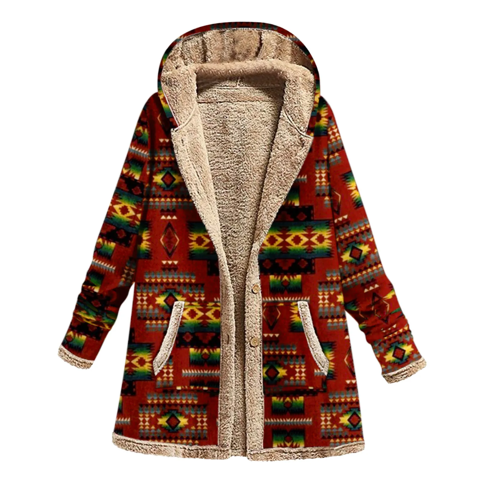 Women Winter Casual Print Pockets Button Long Sleeve Hooded Outwear Thermal Coat Single Breasted Jackets Female Pockets Overcaot
Women Winter Casual Print Pockets Button Long Sleeve Hooded Outwear Thermal Coat Single Breasted Jackets Female Pockets Overcaot