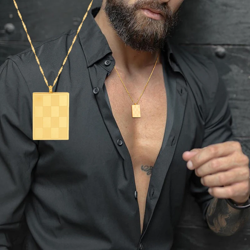GOLD Color Checkered Necklace Men Women, STAİNLESS STEEL Chess Pendant,Layering Necklace
GOLD Color Checkered Necklace Men Women, STAİNLESS STEEL Chess Pendant,Layering Necklace