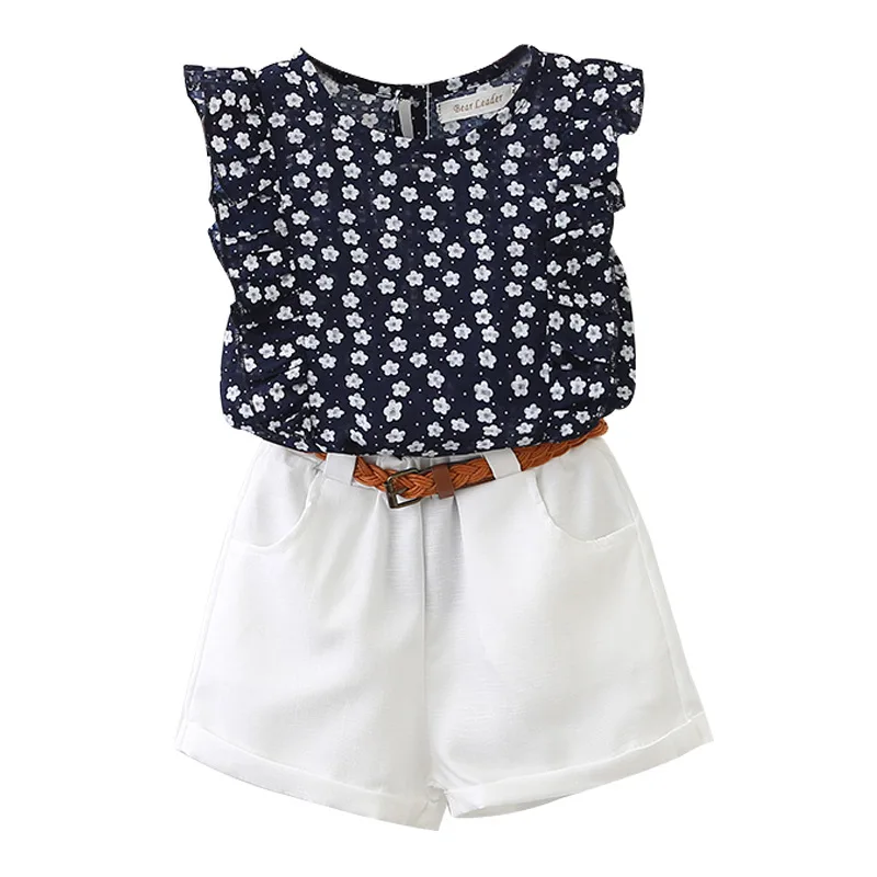 Summer New Korean Style Baby Girls Sets Floral Sleeveless T-shirt + Pant Chiffon Refreshing Toddler Girl Pajamas with Belt 
Summer New Korean Style Baby Girls Sets Floral Sleeveless T-shirt + Pant Chiffon Refreshing Toddler Girl Pajamas with Belt