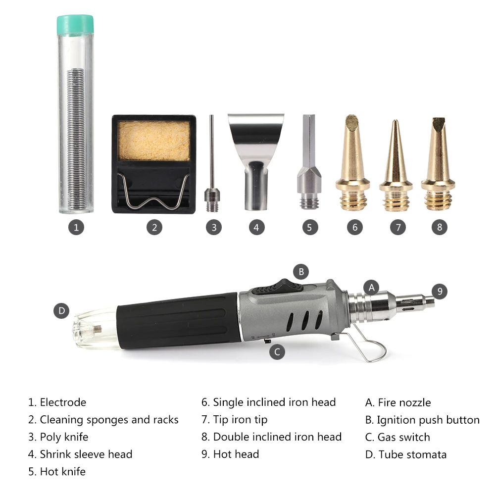 New Butane Soldering Iron 10 In 1 Professional Gas Soldering Knife,For Repair Iron Self-Igniting Torch Kit Adjustable Flame
New Butane Soldering Iron 10 In 1 Professional Gas Soldering Knife,For Repair Iron Self-Igniting Torch Kit Adjustable Flame
