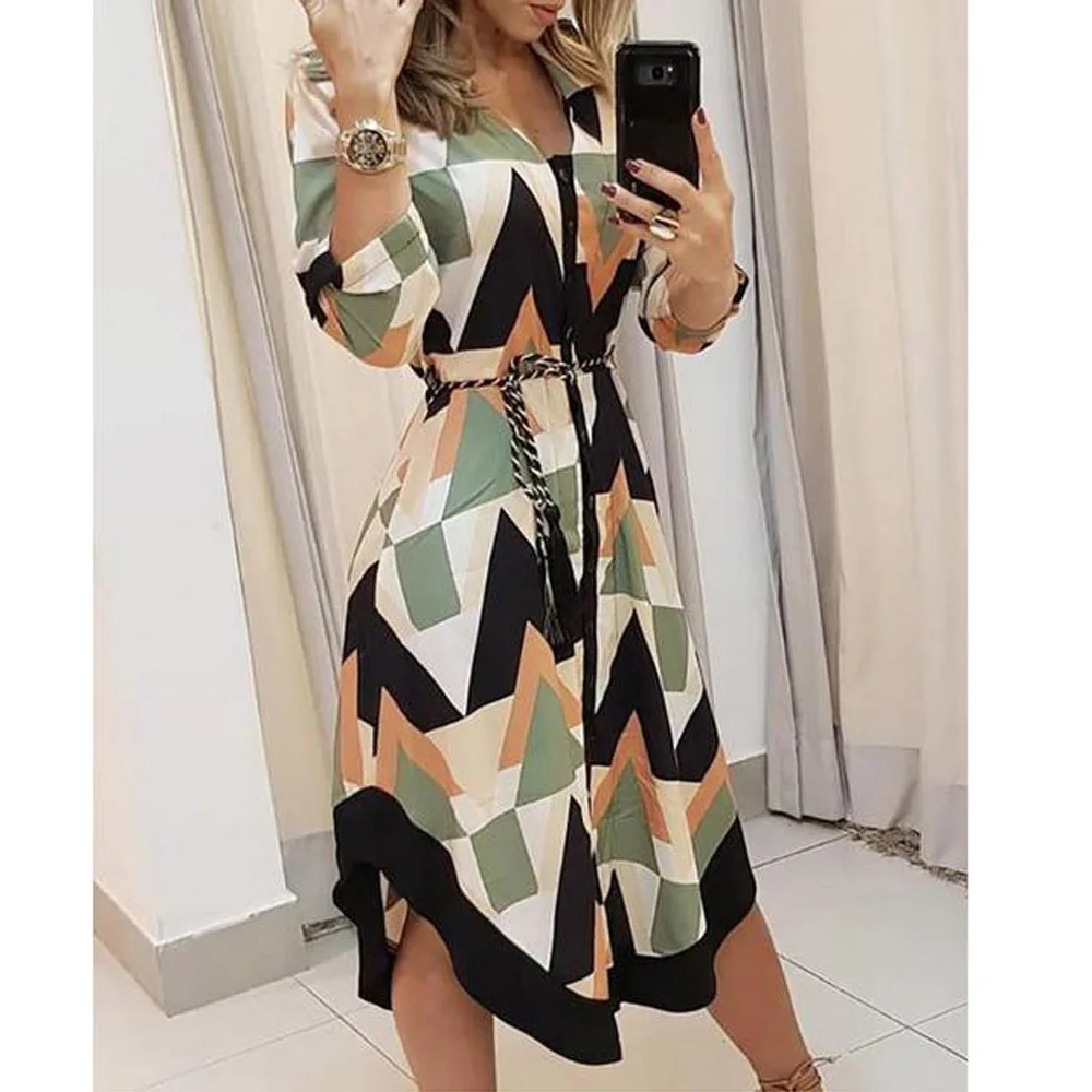 wsevypo Geometric Long Sleeve Midi Shirts Dress Elegant Fashion Women Turn down Collar Flared A-Line Dress with Belt Fall Spring
wsevypo Geometric Long Sleeve Midi Shirts Dress Elegant Fashion Women Turn down Collar Flared A-Line Dress with Belt Fall Spring