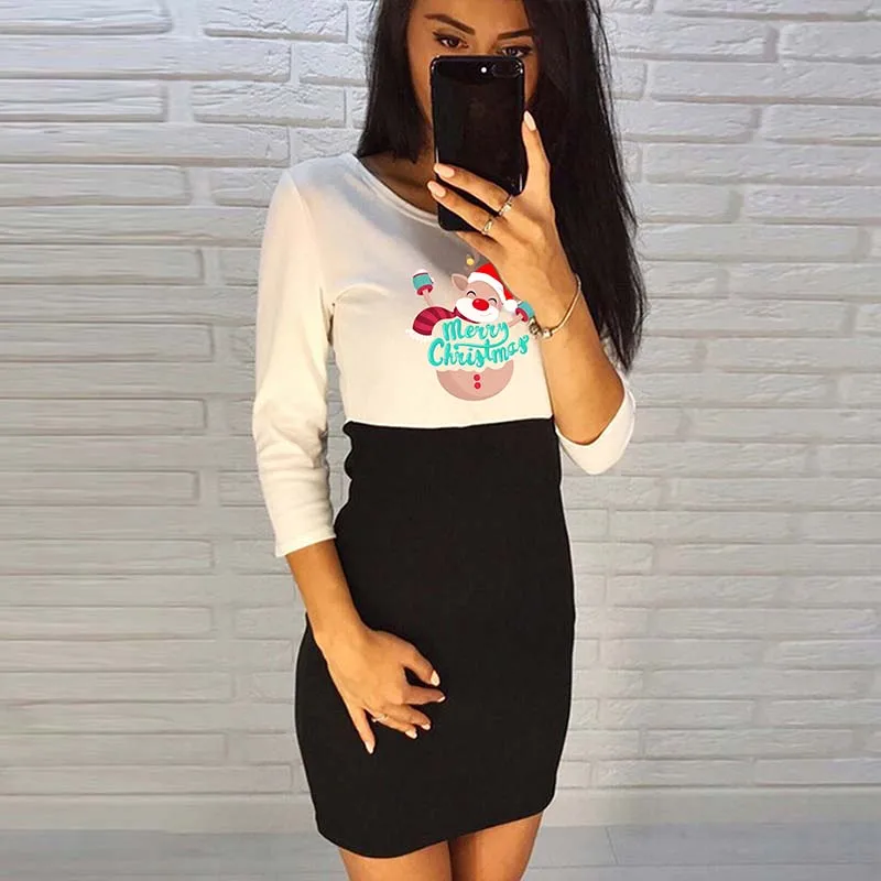 Woman Sexy Dress Contrast Stitching Three Quarter Sleeve Cartoon Navidad O Neck Dresses Cute Streetwear Fashion Autumn Clothes
Woman Sexy Dress Contrast Stitching Three Quarter Sleeve Cartoon Navidad O Neck Dresses Cute Streetwear Fashion Autumn Clothes