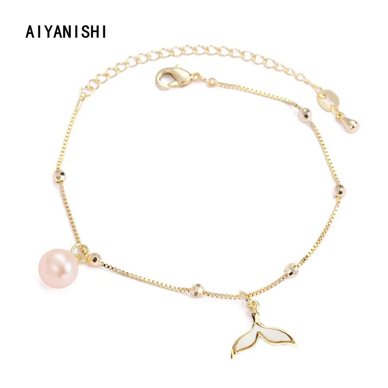 

AIYANISHI 18K Gold Filled Chain Bracelet for Girls Fish Tail Women Natural Freshwater Pearls Bracelets Jewelry Gifts Wholesale