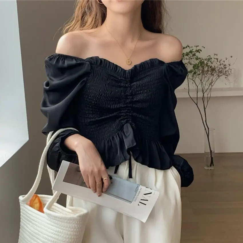 Alien Kitty Women Blouses Autumn Lady Girls Tops Drawstring Solid Slash Neck 2021 All Match Elegant Chic High Street Office Wear
Alien Kitty Women Blouses Autumn Lady Girls Tops Drawstring Solid Slash Neck 2021 All Match Elegant Chic High Street Office Wear
