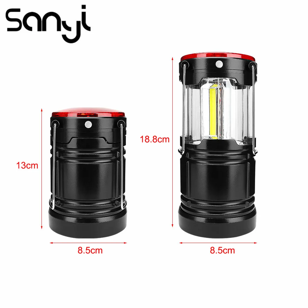 

Sanyi Portable Camping Lantern Powered by 18650 Battery Hanging Tent Flashlight COB+1W Led+Red Lamp Flashlamp Camping Light