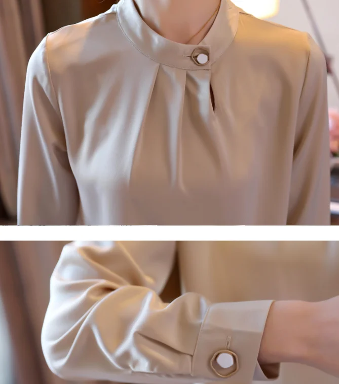 Elegant Long sleeve Satin Chiffon blouse Fashion Women clothes Solid color Women blouse Korean OL tops 
Elegant Long sleeve Satin Chiffon blouse Fashion Women clothes Solid color Women blouse Korean OL tops