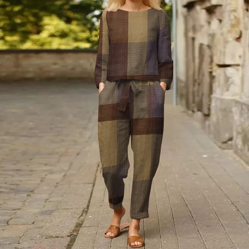 Women Casual Printed Sets ZANZEA 2023 kaftan Long Sleeve Blouses and Elastic Waist Trousers Female Checked Matching Sets 2PCS
Women Casual Printed Sets ZANZEA 2023 kaftan Long Sleeve Blouses and Elastic Waist Trousers Female Checked Matching Sets 2PCS