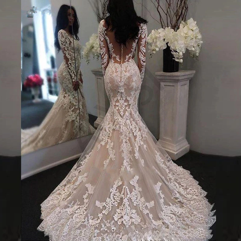 Stylish Mermaid Wedding Dress Illusion O Neck Full Sleeve Luxury Bridal Gowns For Woman Aplliques Exquisite Robe De Mariee
Stylish Mermaid Wedding Dress Illusion O Neck Full Sleeve Luxury Bridal Gowns For Woman Aplliques Exquisite Robe De Mariee