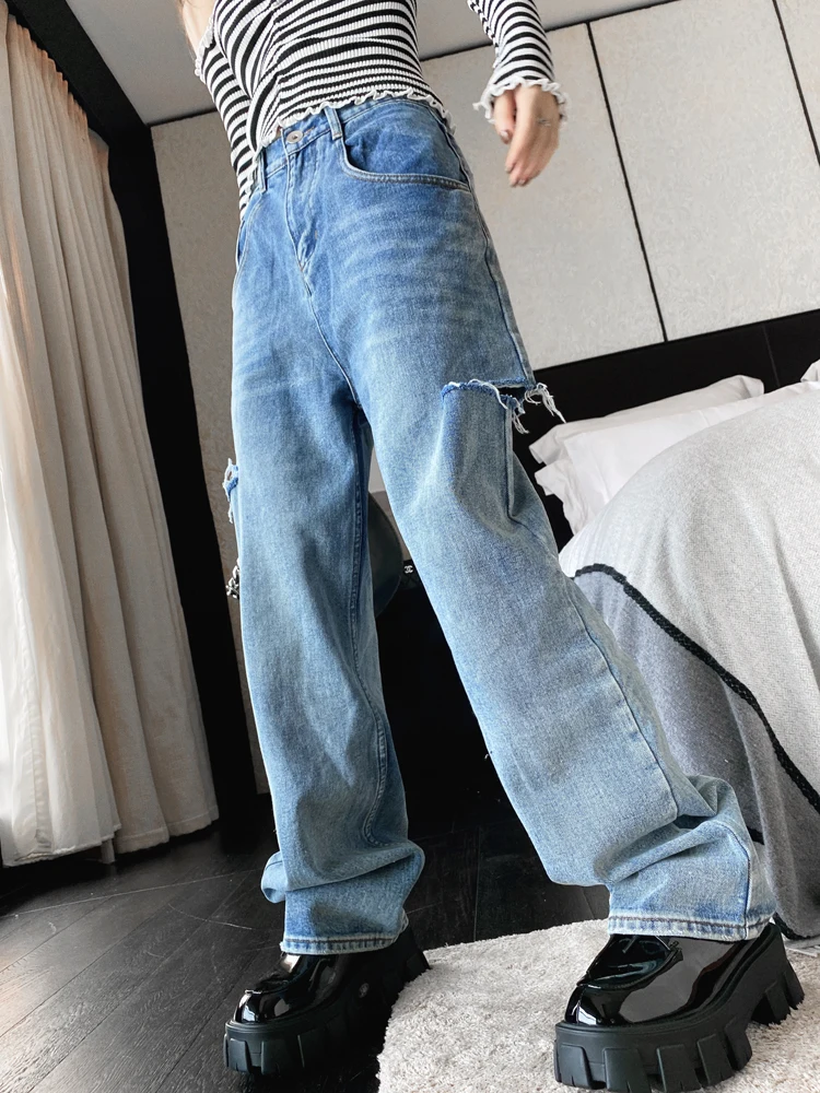 High Waist Women Ripped Jeans Straight Casual Streetwear 2021 Spring New Fashion Iong Pants Baggy Blue Versatile Denim Trouser
High Waist Women Ripped Jeans Straight Casual Streetwear 2021 Spring New Fashion Iong Pants Baggy Blue Versatile Denim Trouser