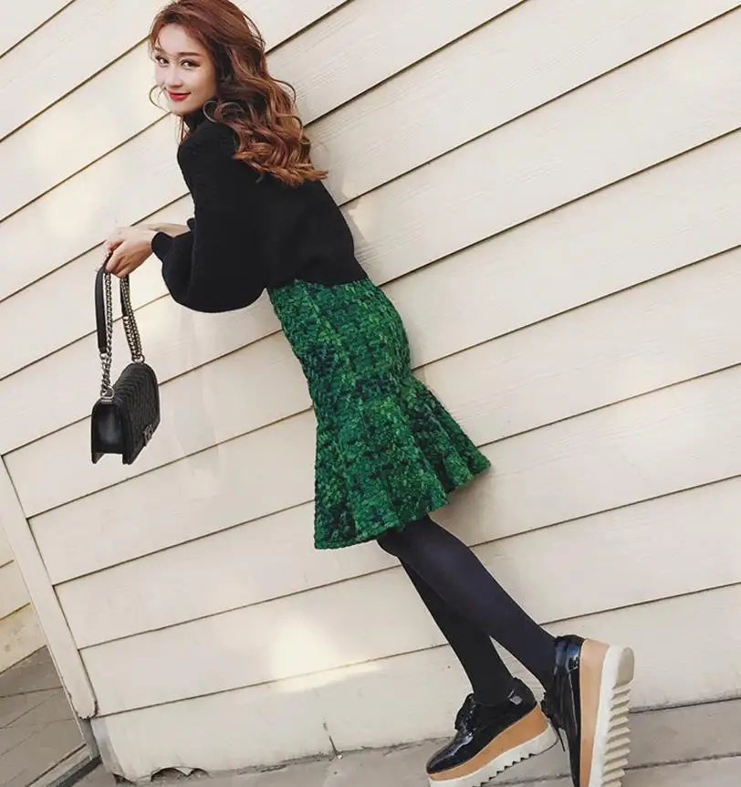 Slim Plaid Skirt Trumpet Ruffles Hem skirt Q07Skirt Saias spring Women Tweed Skirt Knitting High Waist Thickened
Slim Plaid Skirt Trumpet Ruffles Hem skirt Q07Skirt Saias spring Women Tweed Skirt Knitting High Waist Thickened