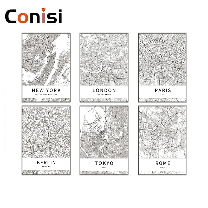 Conisi Modern Poster 20 Famous City Maps Wall Art Paintings Capital City Maps Prints on Canvas Home Decor for Bedroom Decoration
Conisi Modern Poster 20 Famous City Maps Wall Art Paintings Capital City Maps Prints on Canvas Home Decor for Bedroom Decoration