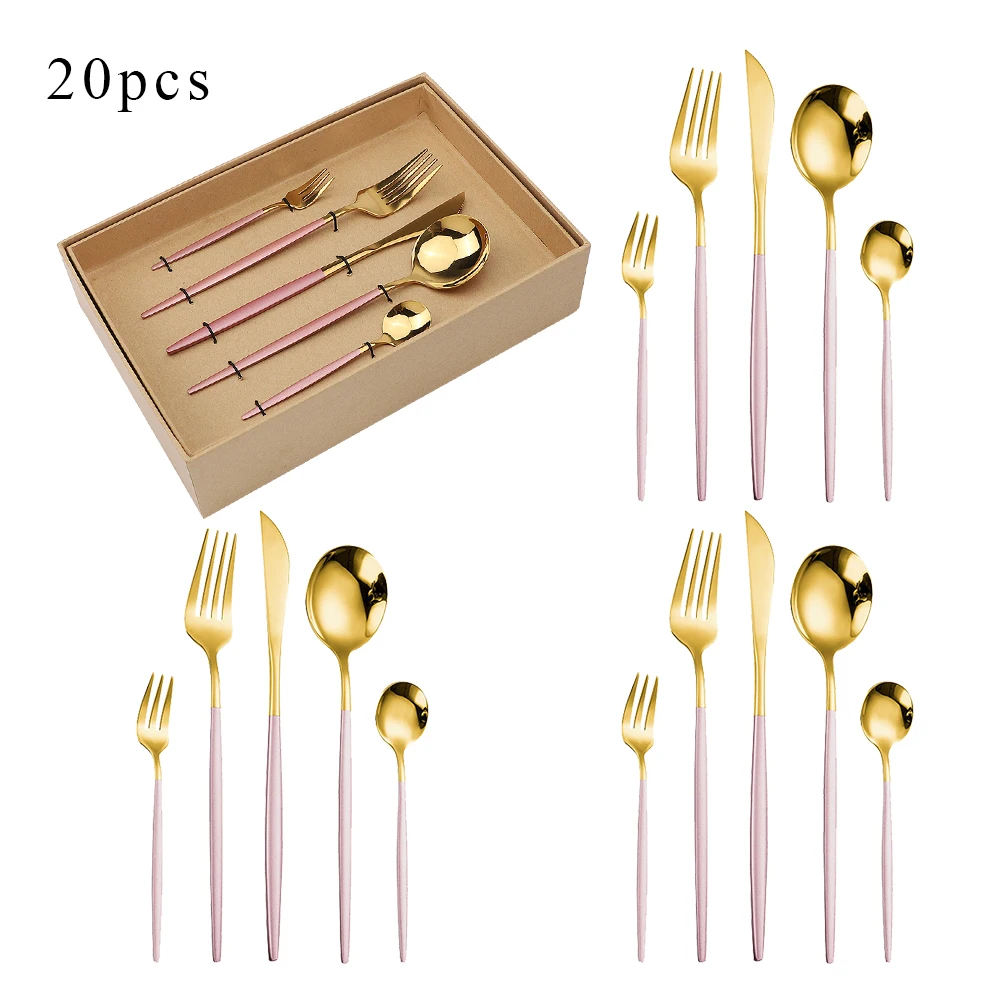 20Pcs Pink Gold Cutlery Set Steel Tableware Knife Fork Spoon Flatware Dinnerware Set Dishwasher Safe Gift Box Wedding Gift Box
20Pcs Pink Gold Cutlery Set Steel Tableware Knife Fork Spoon Flatware Dinnerware Set Dishwasher Safe Gift Box Wedding Gift Box