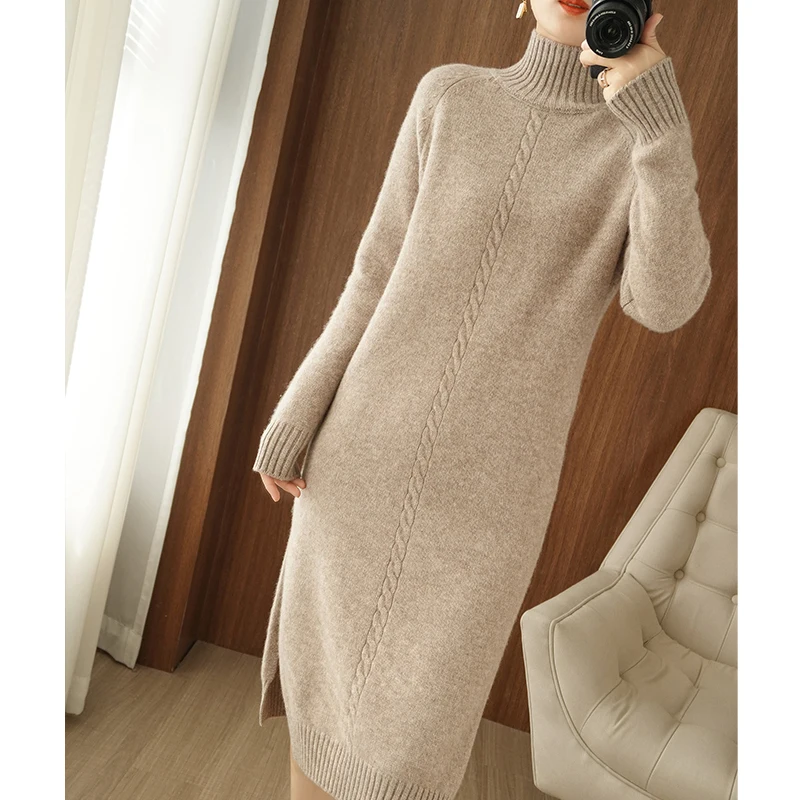 Lafarvie Winter Wool Blends Turtleneck Long Sweater Dress Women Split Female Tops Knittd Pullover Jumper Fashion Full Sleeve
Lafarvie Winter Wool Blends Turtleneck Long Sweater Dress Women Split Female Tops Knittd Pullover Jumper Fashion Full Sleeve