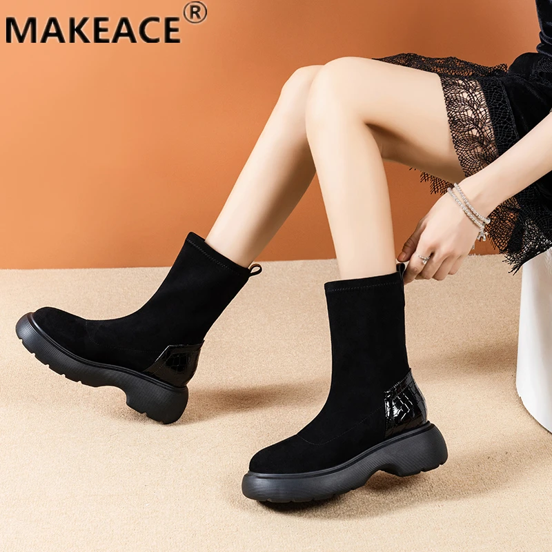 Korean Casual Boots Women's Short Boots Autumn Platform Women's Boots Outdoor Leisure and Calf Socks Boots Black Elastic Boots
Korean Casual Boots Women's Short Boots Autumn Platform Women's Boots Outdoor Leisure and Calf Socks Boots Black Elastic Boots