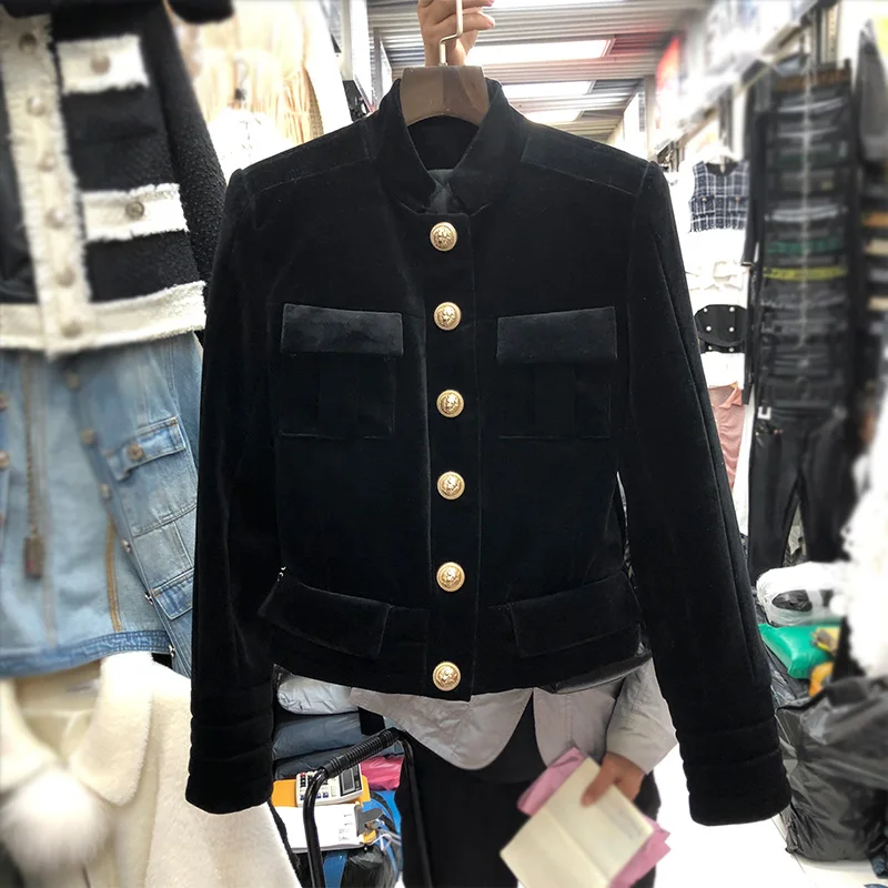 Women Autumn Runway Spring Jacket 2020 Designer Black Velvet Single Breasted Long Sleeve Slim Short Coat Chaqueta Mujer
Women Autumn Runway Spring Jacket 2020 Designer Black Velvet Single Breasted Long Sleeve Slim Short Coat Chaqueta Mujer