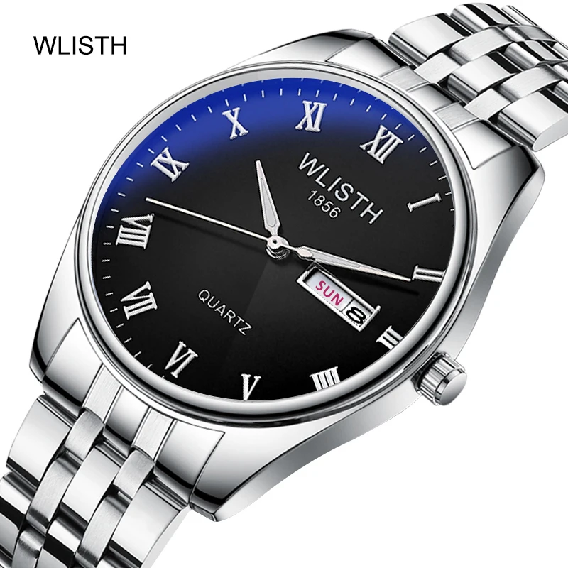 

Часы WLISTH Мужские кварцевые в деловом стиле, брендовые водонепроницаемые светящиеся, из стали, с отображением даты и недели, 2021