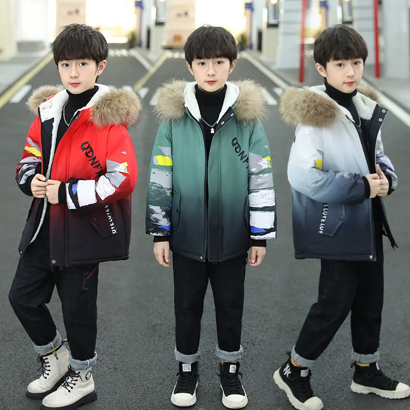 Teenager Warm Coat for Boy Parka with Fur Hooded Kids Winter Clothes Fashion Gradient Print Jackets Outerwear Children's Outfits
Teenager Warm Coat for Boy Parka with Fur Hooded Kids Winter Clothes Fashion Gradient Print Jackets Outerwear Children's Outfits