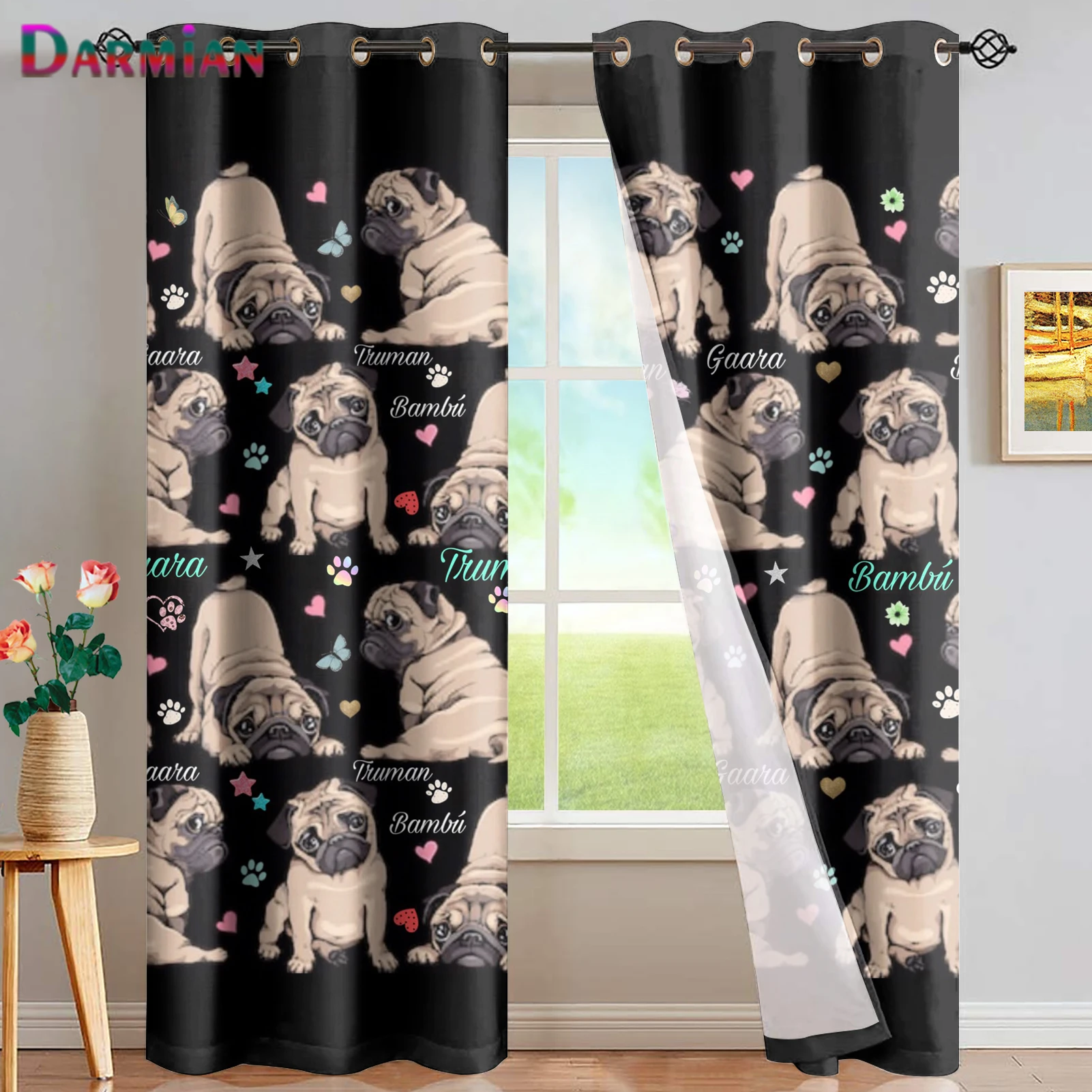 DARMIAN Kawaii 3D Pug Dog Pattern Design Black Thermal Insualted Window Draperies Bedroom/Kitchen Home Decor Full Shade Curtain
DARMIAN Kawaii 3D Pug Dog Pattern Design Black Thermal Insualted Window Draperies Bedroom/Kitchen Home Decor Full Shade Curtain