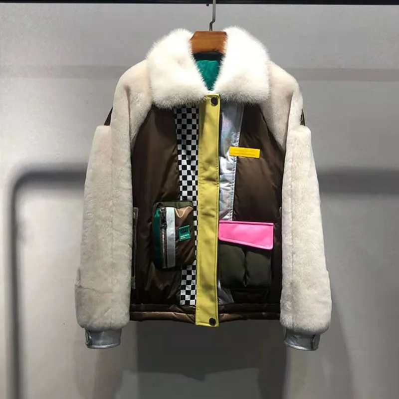 Women Coat Winter New Fashion Natural Real Sheep Fur Patchwork Down Jacket With Genuine Mink Fur Collar Thick Warm Colorful Coat
Women Coat Winter New Fashion Natural Real Sheep Fur Patchwork Down Jacket With Genuine Mink Fur Collar Thick Warm Colorful Coat